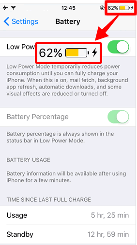 Battery icon goes yellow