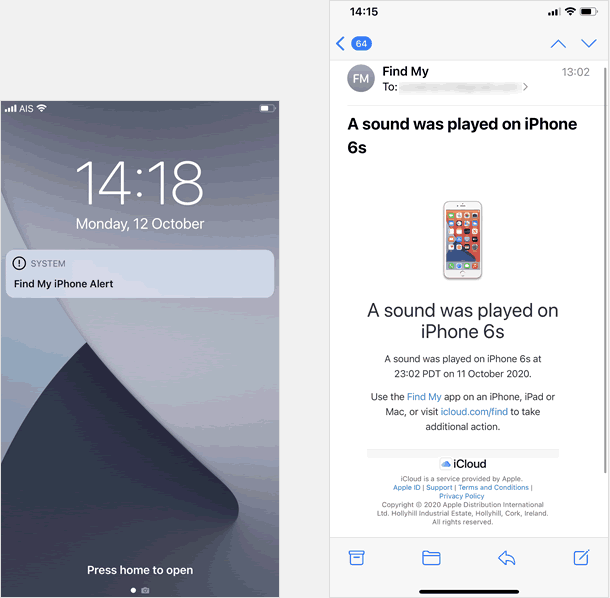 my find my iphone alert went off
