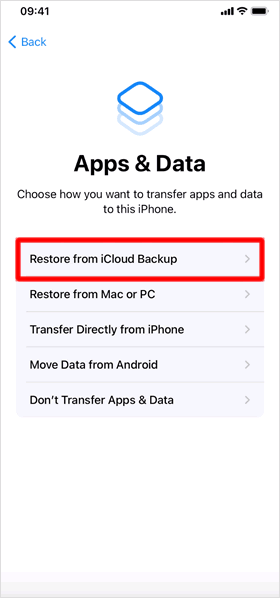 Restore from iCloud Backup