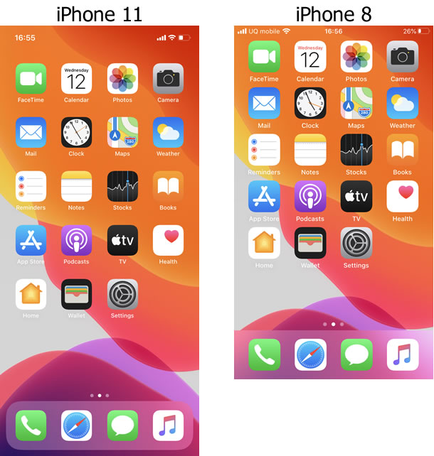 เปรียบเทียบกับภาพหน้าจอ iPhone 8
