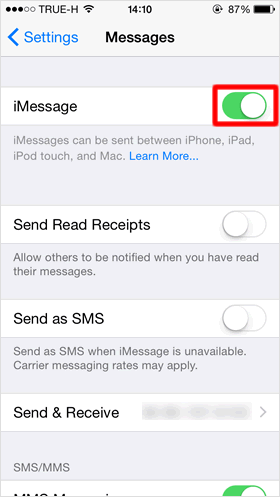 switch on iMessage