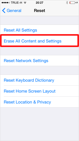 Erase All Contents and Settings
