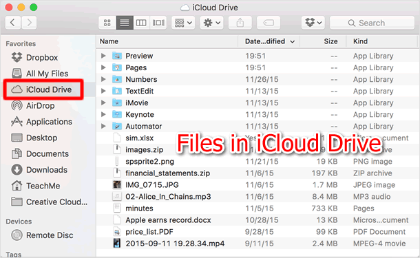 iCloud Drive folder shows up