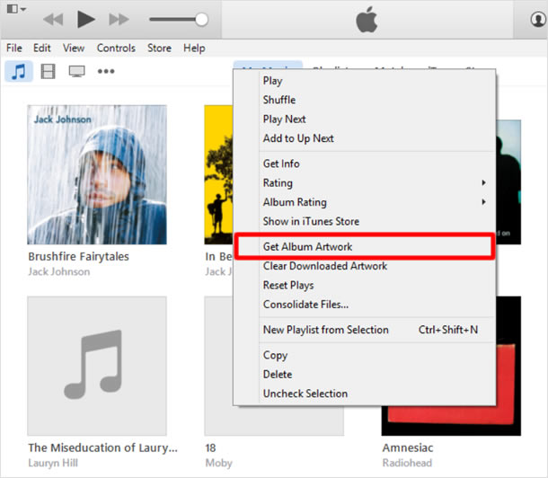 เลือกคลิกที่ Get Album Artwork